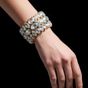 Ann Taylor Aurora borealis rhinestone gold tone Chunky Bangle bracelet designer